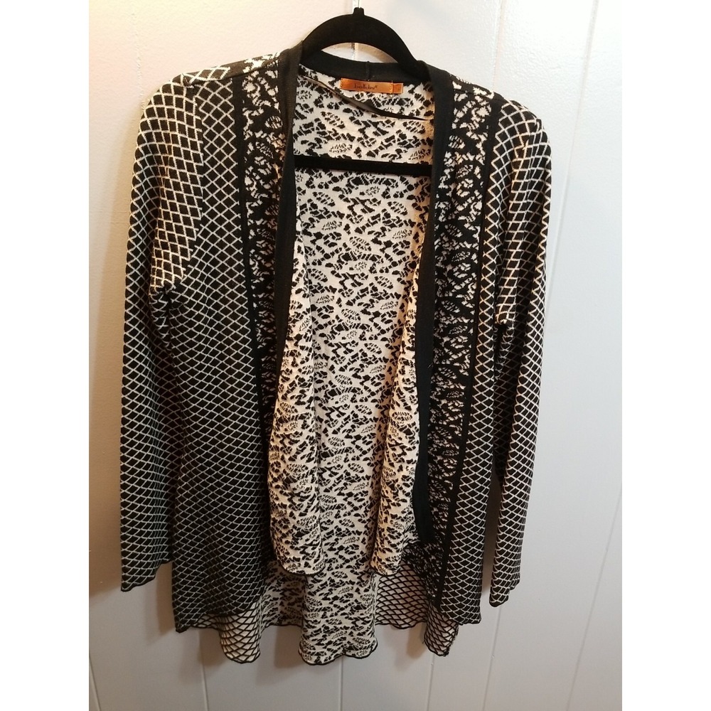 Belldini Women's  Large Black/White  Mixed‎ Print Water  Fall  Cardigan  Sweater
